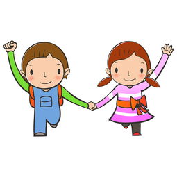 可爱卡通小孩一起上学
