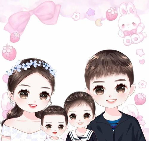 唯美漫画头像,一家三口四口五口手绘全家福图片