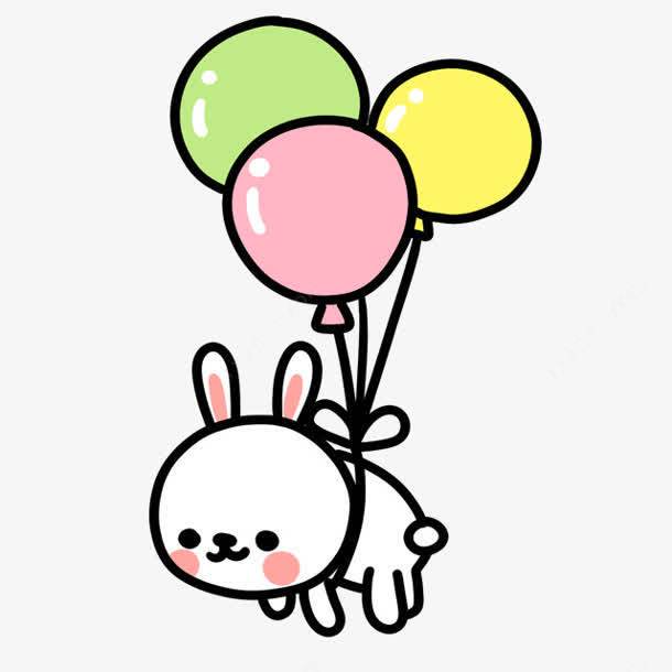 创意卡通贴纸手绘拉着气球的小兔子创意素材卡通兔子素材