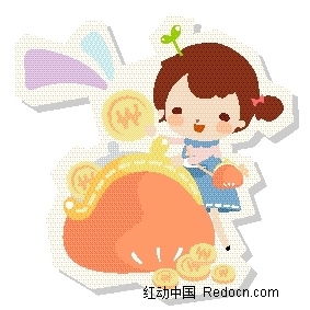 存钱的女孩卡通画eps素材免费下载红动网