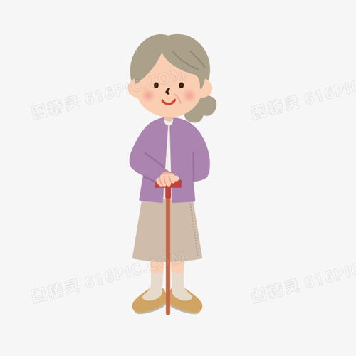 卡通人物素描拄着拐棍的奶奶图片免费下载高清png素材图精灵